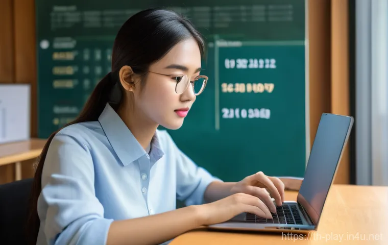 연주가 시험 접수 시 유의사항 - A focused young Thai student, dressed in a modest and smart casual outfit, sits at a clean, wooden d...